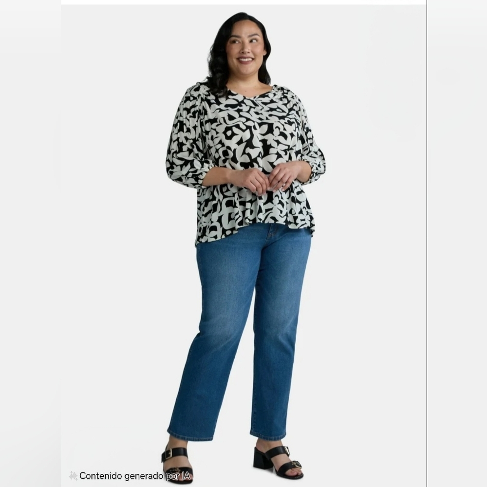 Terra & Sky Woman's Boho Minimalist Abstract Blouse Plus Size 3X Flowy Top - Picture 2 of 14